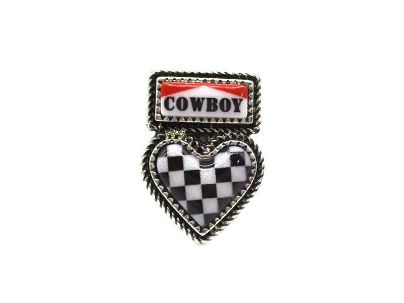 Western Checkered Heart Cowboy Cuff Ring