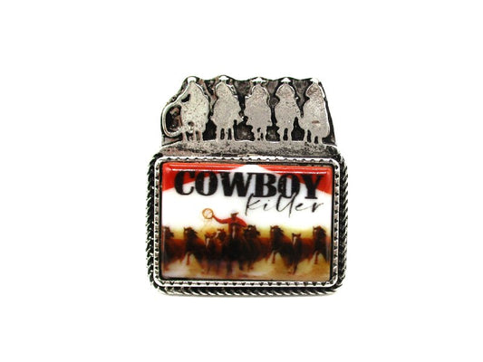 Western Cowboy Portrait Cuff Ring