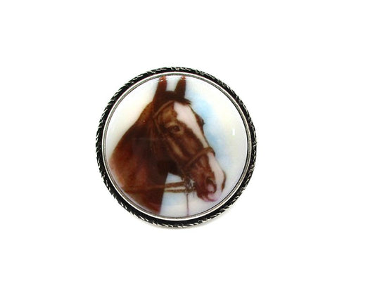 Western Round Horse Portrait Cuff Ring