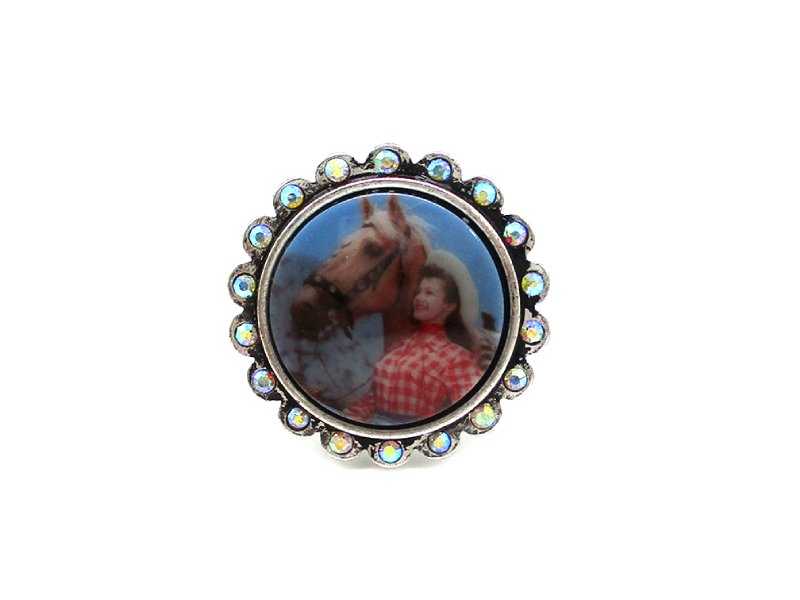 Western Round AB Stone Portrait Cuff Ring