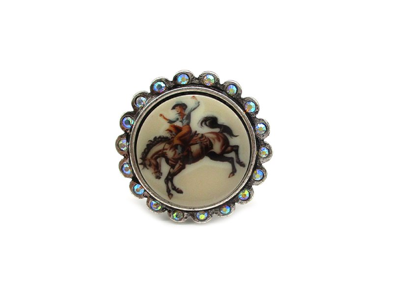 Western Round AB Stone Portrait Cuff Ring