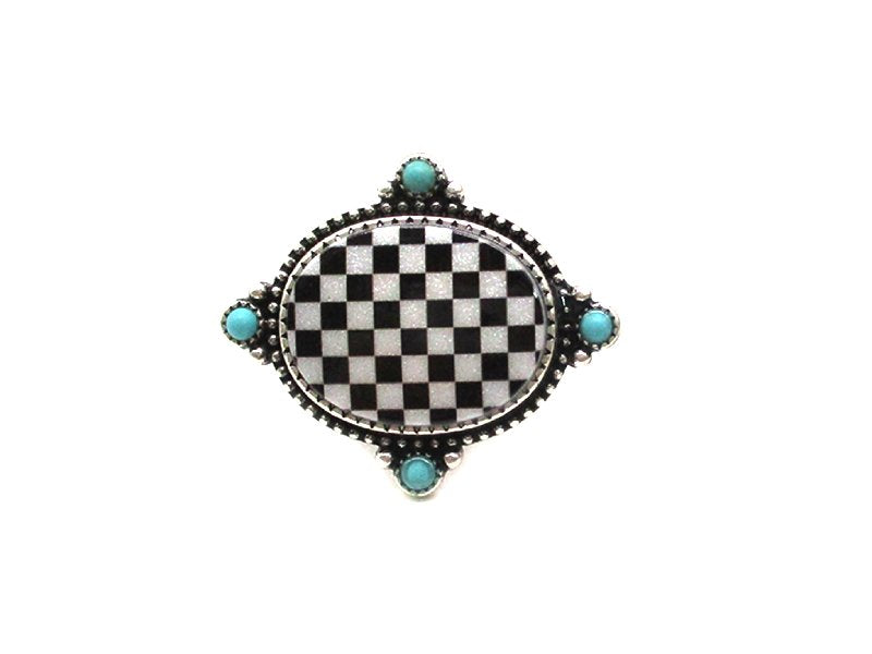 Checkered Round Cuff Ring