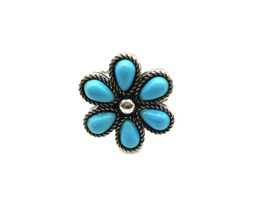 Western Turquoise Flower Cuff Ring