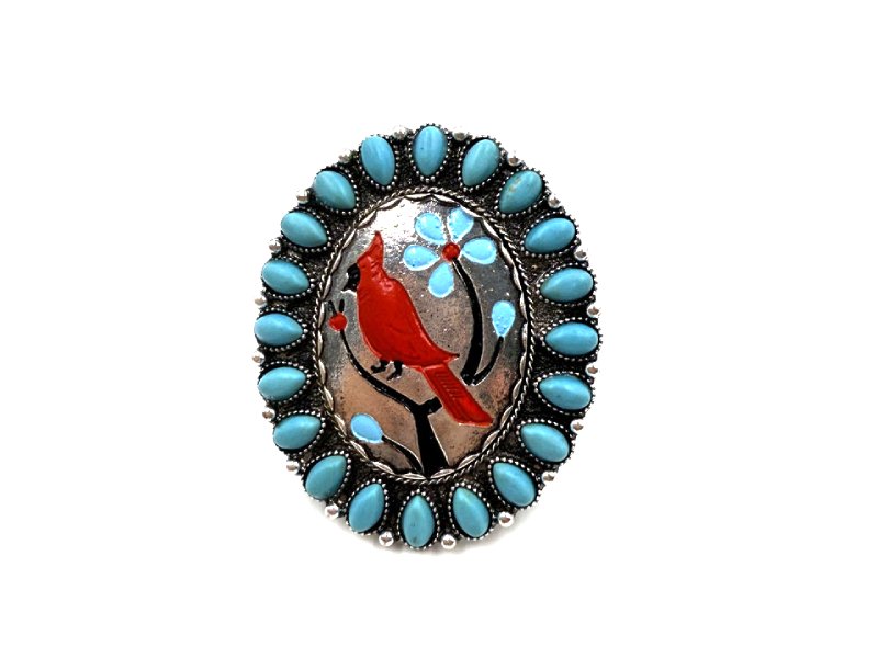 Western Cardinal Portrait Plate Turquoise Cuff Ring