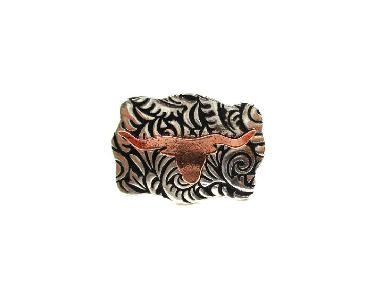 Western Two Tone Etched Steerhead Cuff Ring