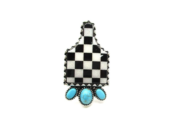 Western Checkered Cattle Tag Cuff Ring