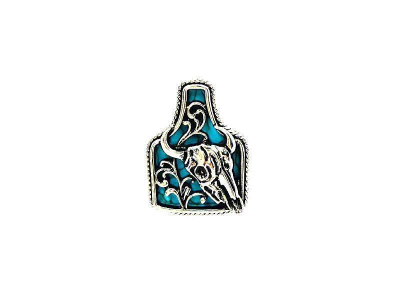 Western Turquoise Cattle Tag Steerhead Cuff Ring