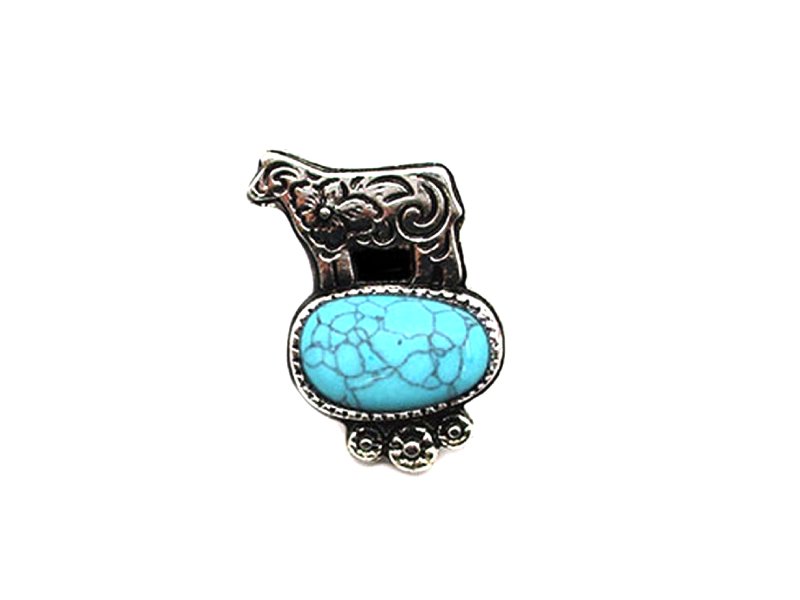 Western Etched Cow Turquoise Cuff Ring