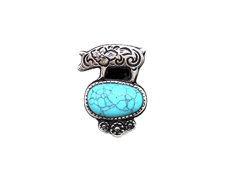Western Etched Pig Turquoise Cuff Ring