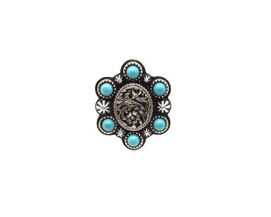 Western Small Engraved Oval Turquoise Cuff Ring