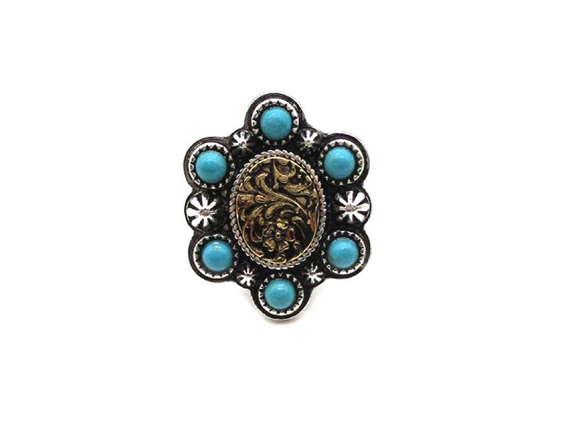 Western Small Engraved Oval Turquoise Cuff Ring