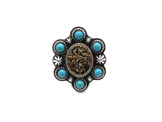 Western Small Engraved Oval Turquoise Cuff Ring