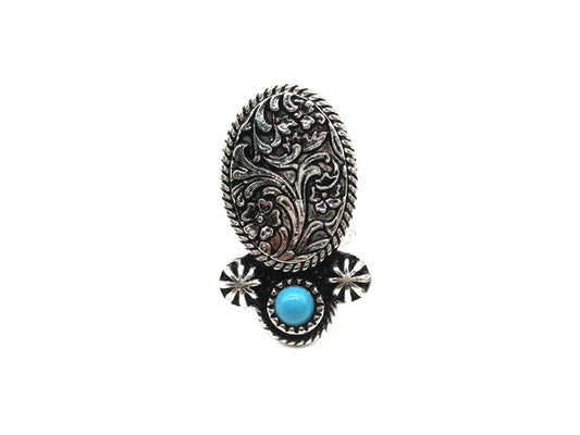 Western Engraved Oval Turquoise Cuff Ring