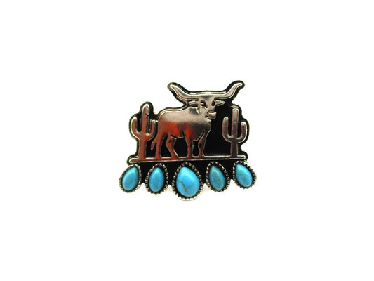 Western Longhorn Plate Turquoise Cuff Ring