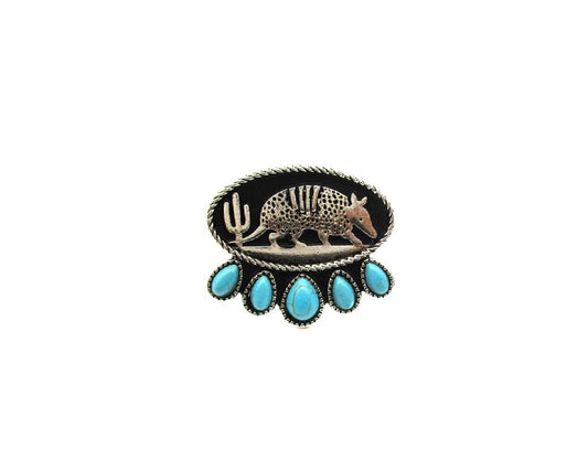 Western Oval Armadillo Plate Turquoise Cuff Ring