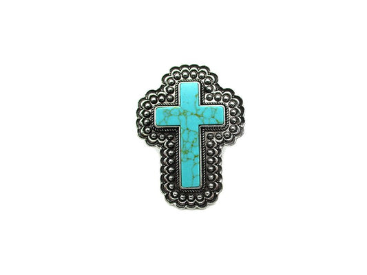 Western Large Turquoise Cross Cuff Ring