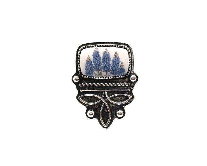 Western Boot Stitch Blue Bonnet Cuff Ring