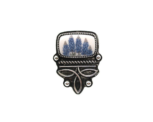 Western Boot Stitch Blue Bonnet Cuff Ring