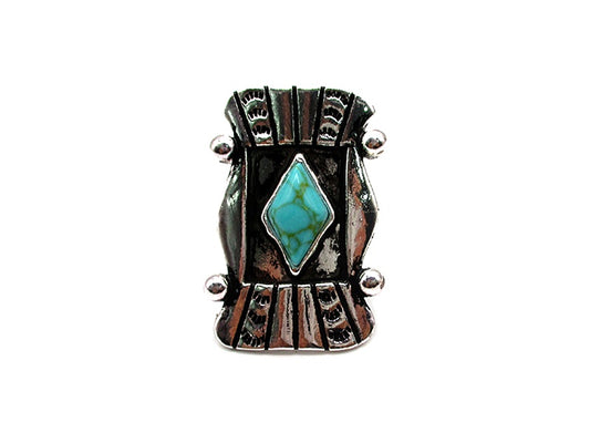 Western Diamond Turquoise Concho Cuff Ring