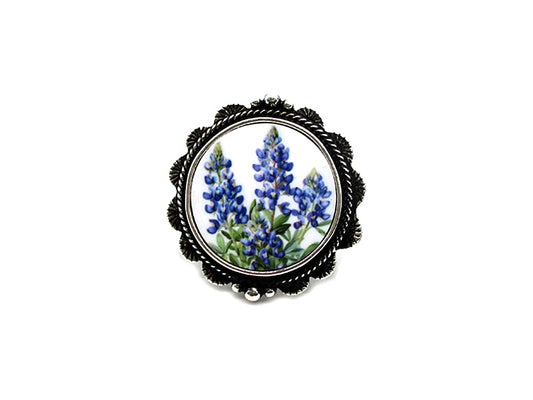 Western Round Bluebonnet Cuff Ring