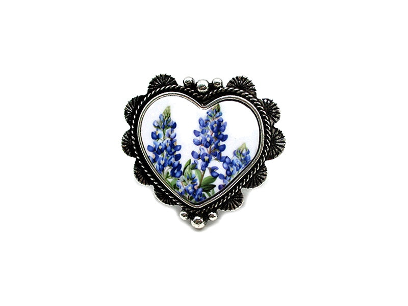 Western Heart Bluebonnet Cuff Ring