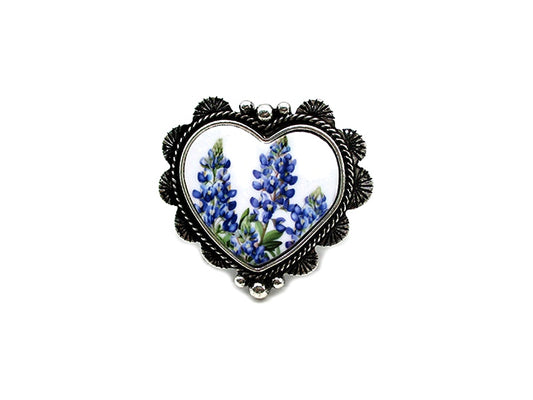 Western Heart Bluebonnet Cuff Ring