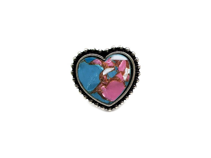 Western Cotton Candy Stone Heart Cuff Ring