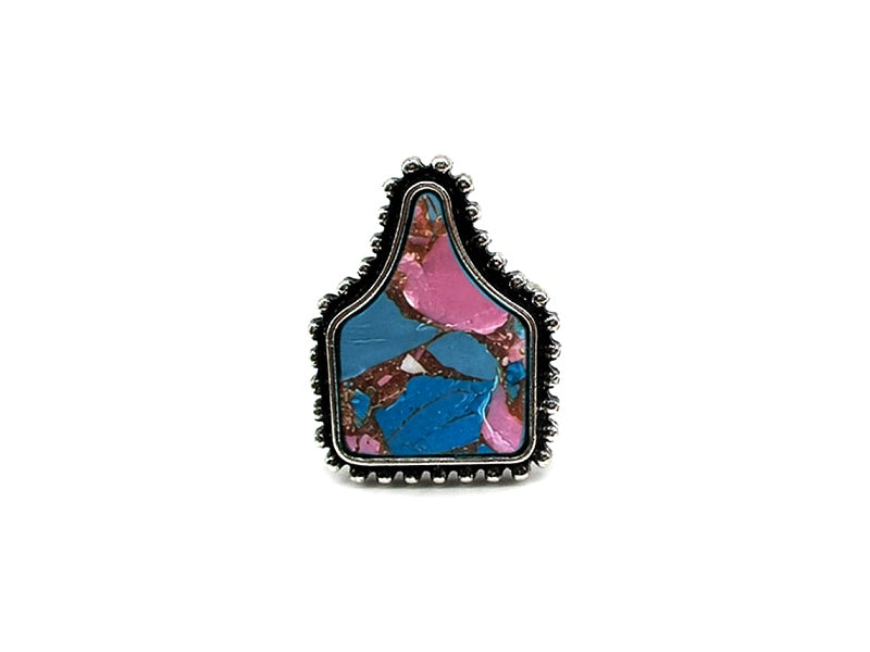 Western Cotton Candy Stone Cattle Tag Cuff Ring