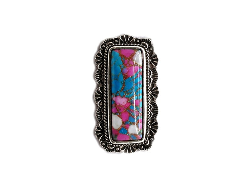Western Cotton Candy Stone Bar Cuff Ring