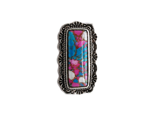 Western Cotton Candy Stone Bar Cuff Ring