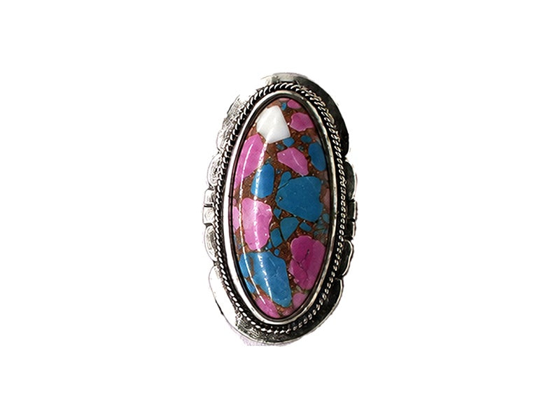 Western Cotton Candy Stone Oblong Cuff Ring
