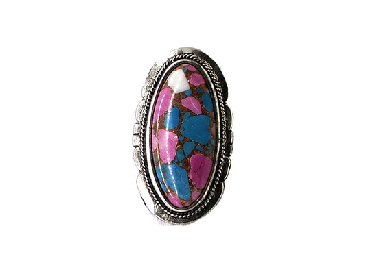 Western Cotton Candy Stone Oblong Cuff Ring