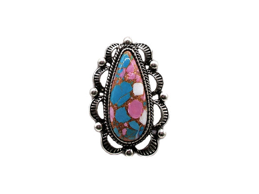 Western Cotton Candy Stone Teardrop Cuff Ring