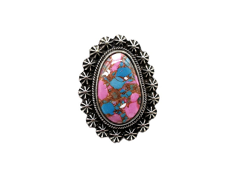 Western Cotton Candy Stone Oval Cuff Ring