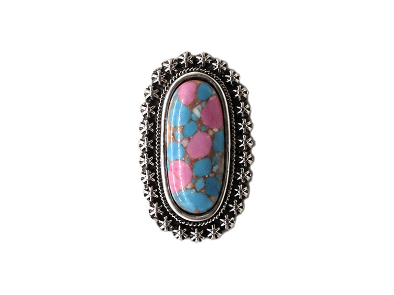 Western Cotton Candy Stone Oblong Cuff Ring