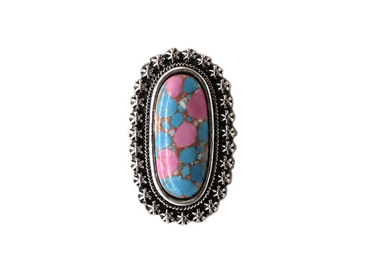 Western Cotton Candy Stone Oblong Cuff Ring