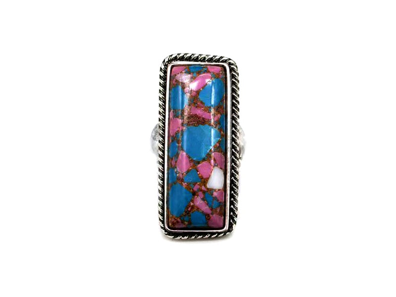 Western Cotton Candy Stone Rectangle Cuff Ring