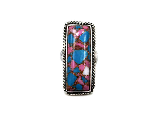 Western Cotton Candy Stone Rectangle Cuff Ring