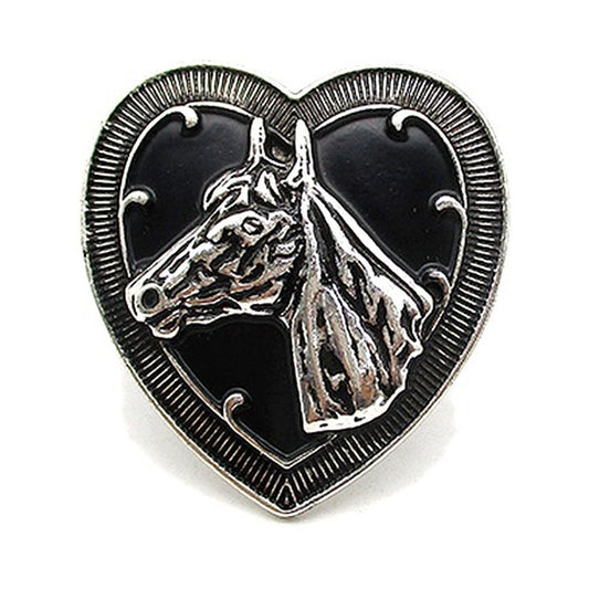 Western Black Heart Horse Cuff Ring