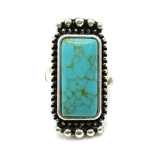 Western Rectangle Turquoise Stretch Ring