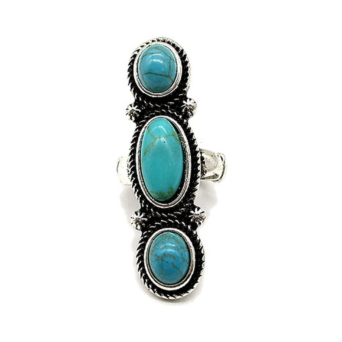 Western 3 Turquoise Stone Stretch Ring (SR0901)