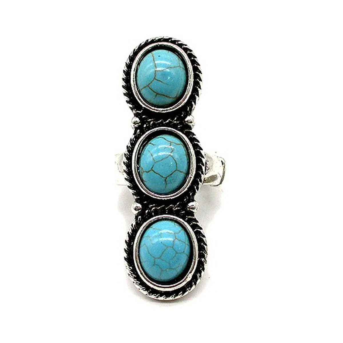 Western 3 Turquoise Stone Stretch Ring (SR0902)
