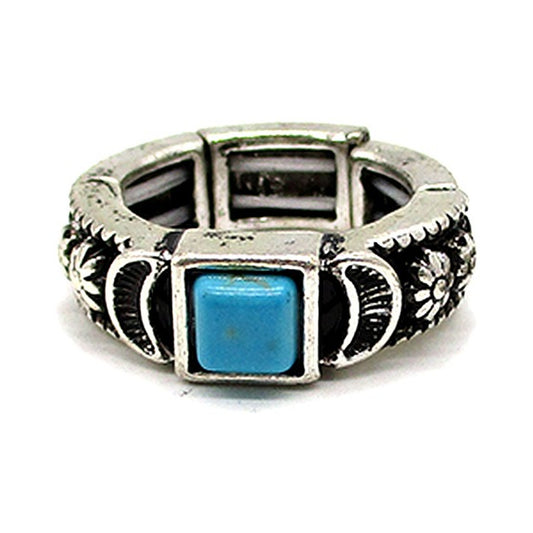 Western Patterned Turquoise Stretch Ring (SR0906)