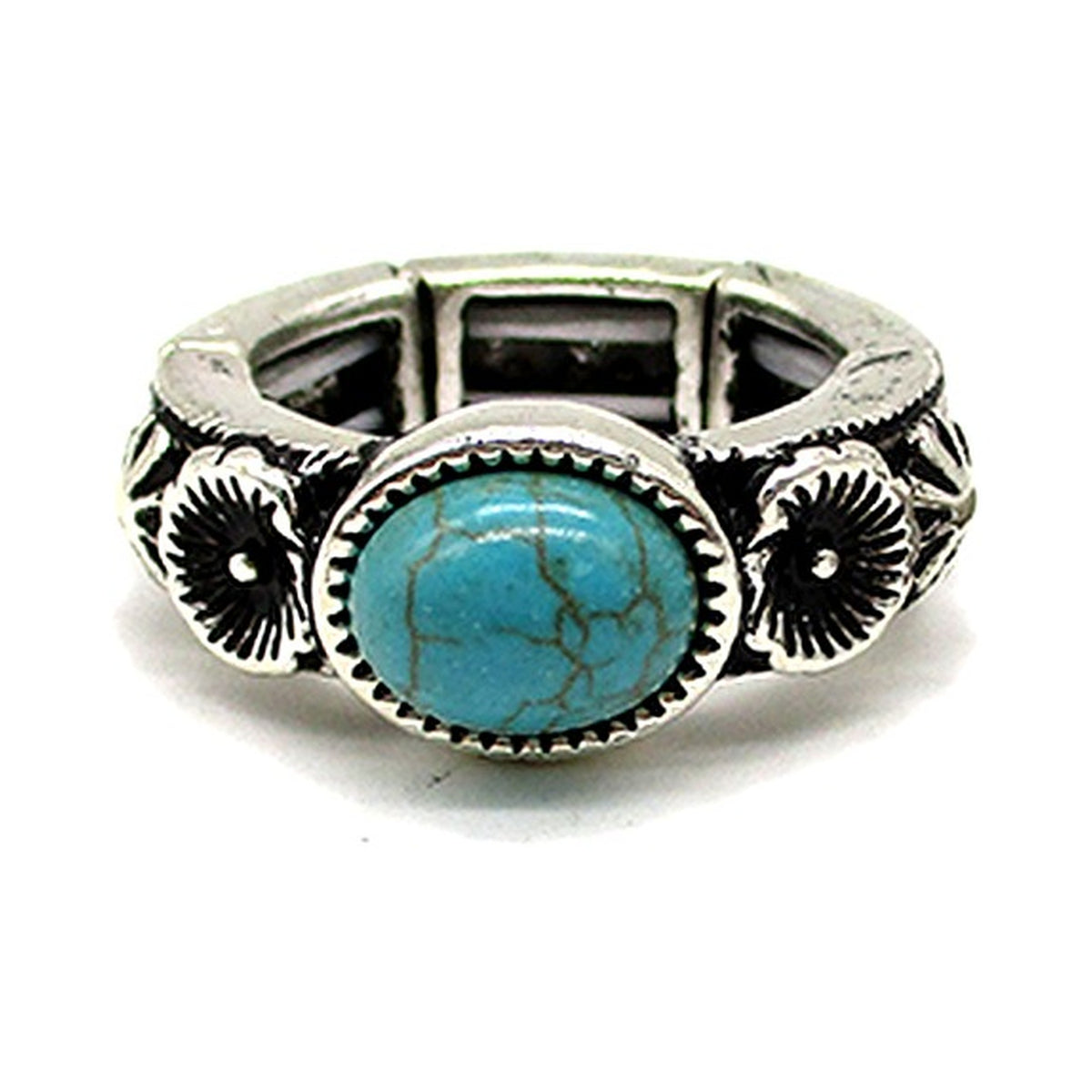 Western Patterned Turquoise Stretch Ring (SR0908)