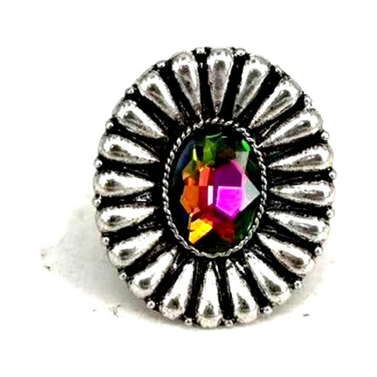 Western AB Flower Concho Stretch Ring - Volcano