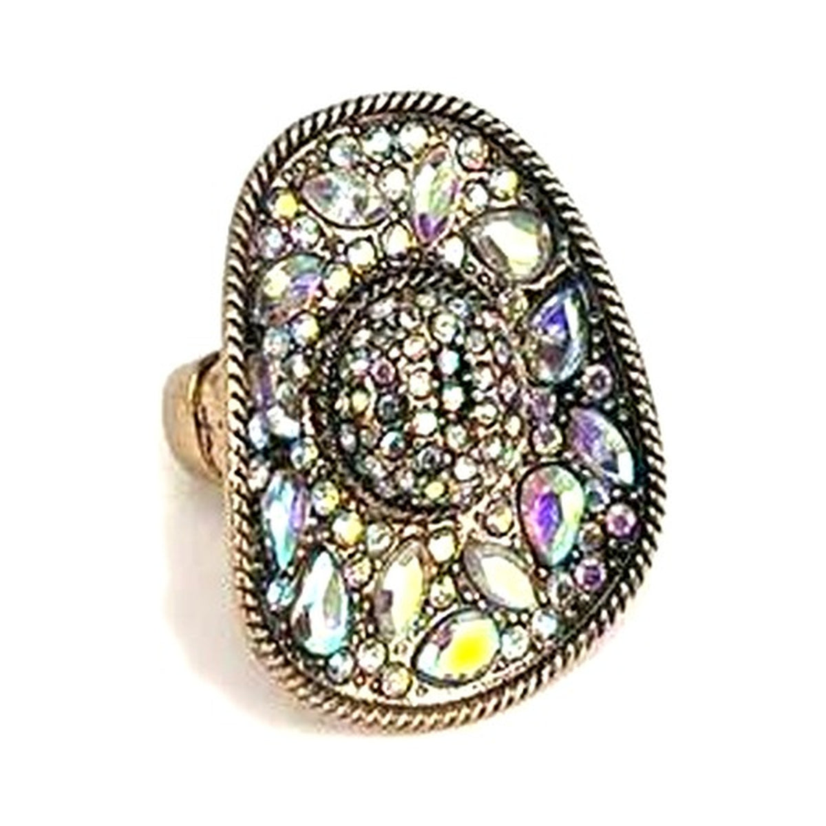 Western Antique Gold AB Crystal Small Cowboy Hat Stretch Ring