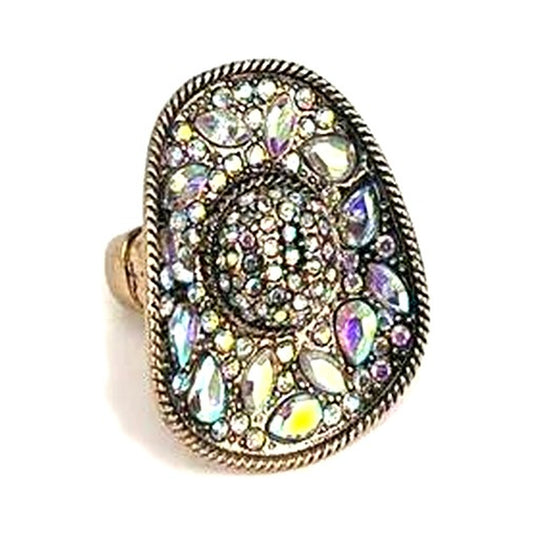 Western Antique Gold AB Crystal Small Cowboy Hat Stretch Ring