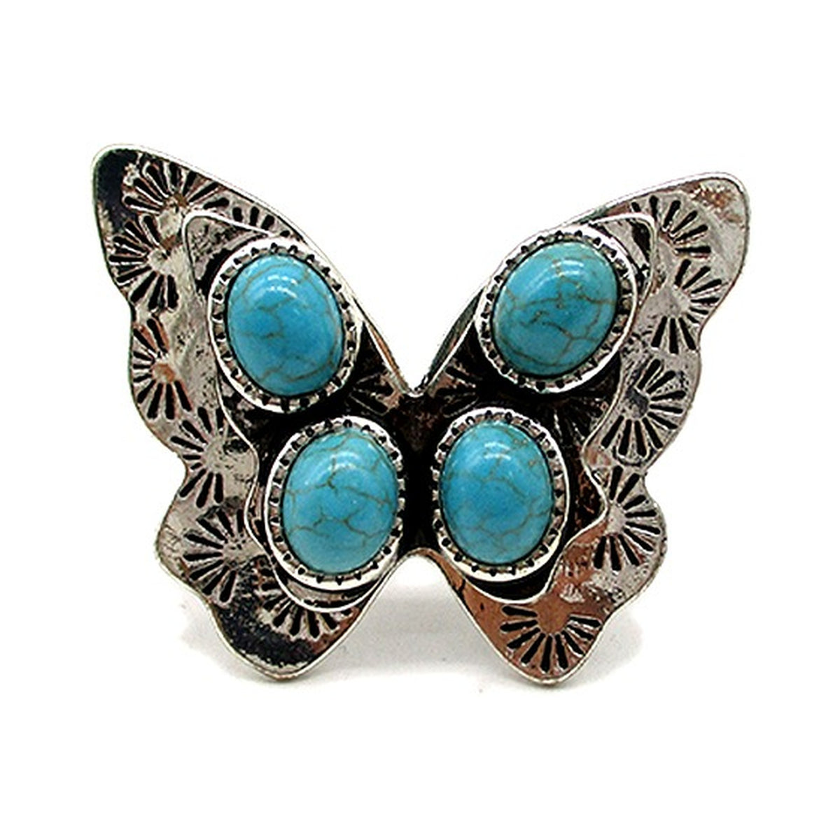 Western Butterfly Turquoise Cuff Ring (SR0918)