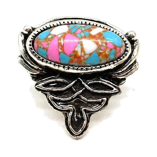 Western Boot Stitch Turquoise Cuff Ring - Multi