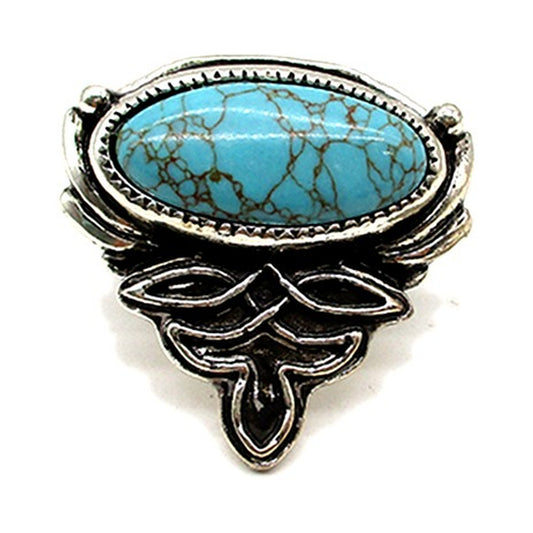 Western Boot Stitch Turquoise Cuff Ring - Turquoise